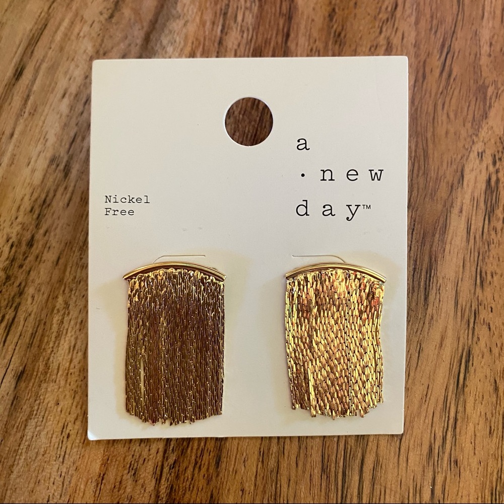 A  New Day Gold Waterfall Chain Herringbone Fringe Earrings NWT - Picture 9 of 12